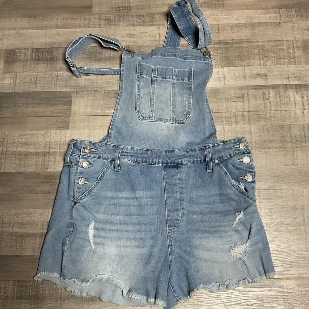 Light Wash Denim Short Overalls - Women's Jean Shorts